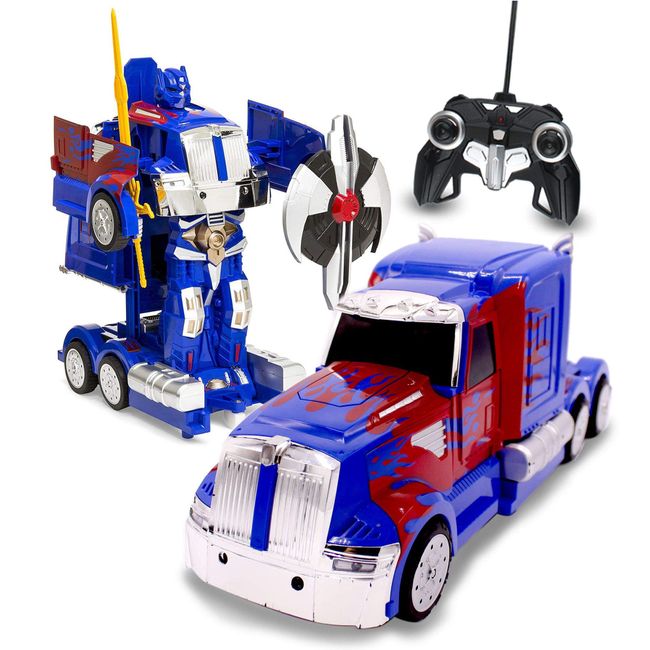 Family Smiles RC Toy Car Truck Transforming Robot Kids 8 - 12 years Remote Control Vehicle 1:14 Scale Blue