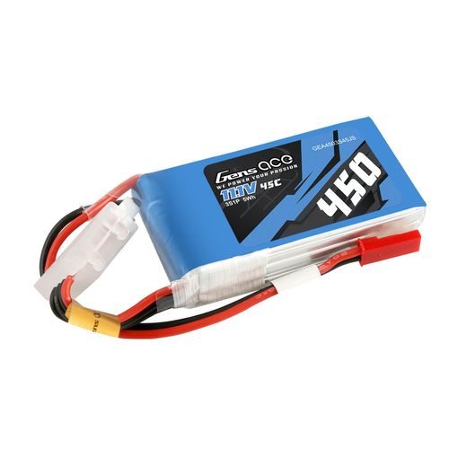 Gens Ace 450mAh 11.1V 45C 3S RC Airplane Lipo Battery Pack With Red JST Plug