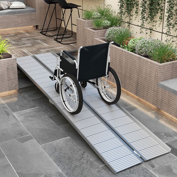 10' Folding Wheelchair Ramp Aluminum Portable Medical Mobility Threshold