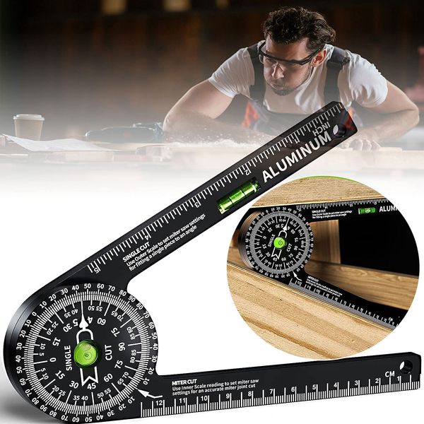 Miter Saw Protractor,Aluminum Protractor Angle Finder with Level Gauge High Precision Laser Inside & Outside Miter Angle Finder for Angle Finder Carpenters, Trim work,Plumbers and All Building Trades