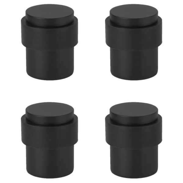 HANDLEZONE® 4 Pack Floor Mounted Door Stop 30mm x 40mm, Collared with Rubber Buffer Stopper, Concealed Fixing - Black Matt
