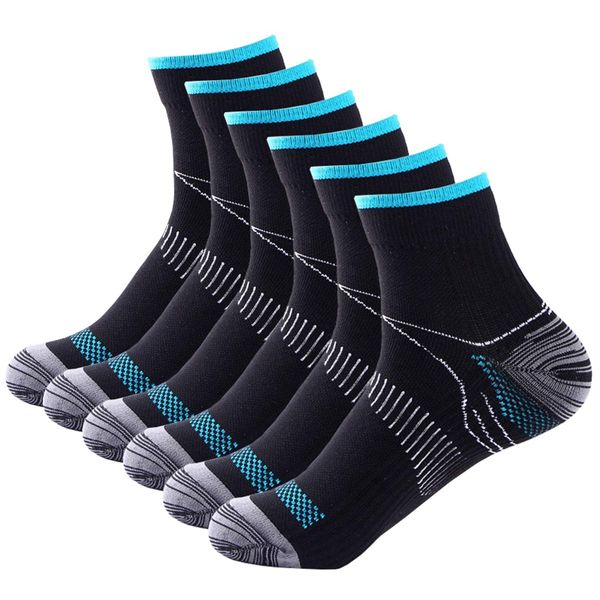 6 Pairs Johnda Compression Socks for Men and Women, Plantar Fasciitis Arch Support Foot Relieve Pain Supports Heel (XL-XXL, Black/Blue)