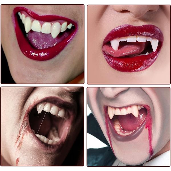 4 Sizes Vampire Fangs Teeth with Adhesive Halloween Cosplay Props White Horror False Teeth Props Party Favors Masquerade Accessories Gift