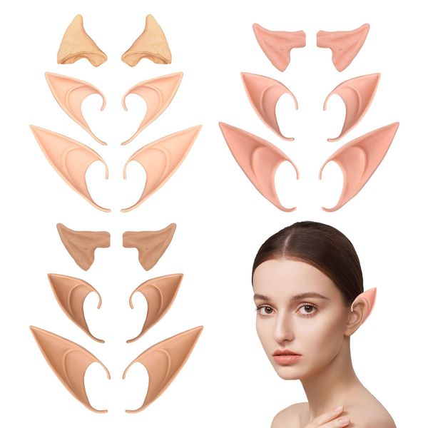 TSHAOUN 9 Pairs Elf Ears, Latex Elf Ears Fairy Ears Soft Pointed Ears for Halloween Christmas Cosplay Costume Party Live Broadcast Props Anime Dress Up Accessories, 3 Sizes (Light,Pink,Dark)