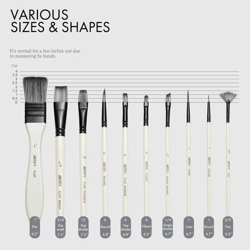 ARTIFY 10 Pcs Paint Brush Set Includes a Carrying Case, Synthetic Hair Brushes for Oil, Watercolor and Gouache Painting, for Kids and Adults, Beginner and Professional