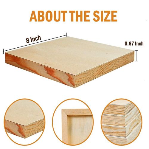 JeogYong 6Pcs Wooden Canvas Wood Panel Unfinished Wood Cradled Painting Panel Boards, Creative Homemade Wooden Picture Frame, Natural Wood Art Boards for Painting, Drawing & Art Crafts 20x20cm (8x8in)