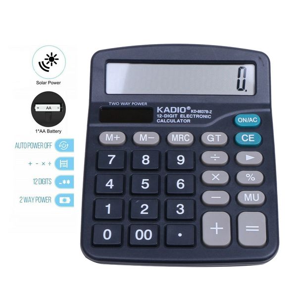 Basic 12-Digit Large Display Desktop Calculator Solar Battery Office Business