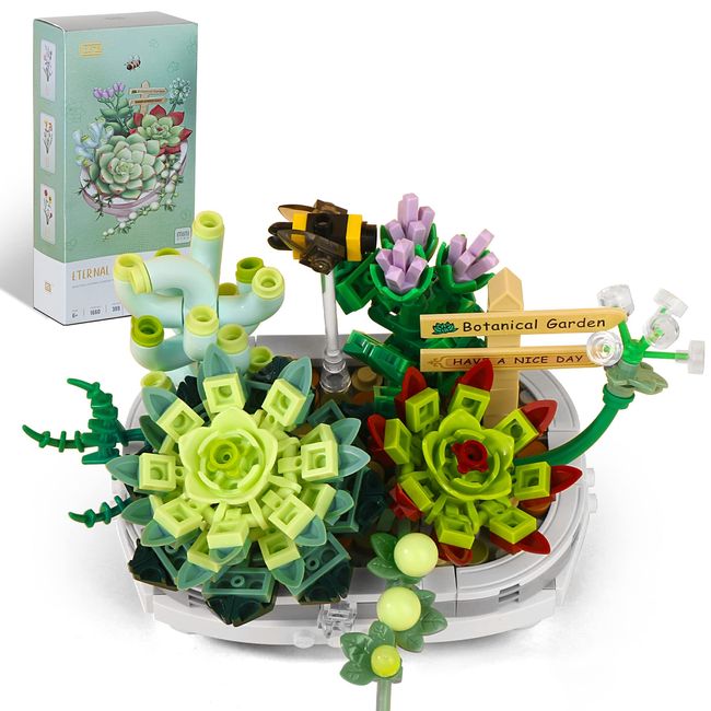 ZIYOSTAR Mini Bricks Succulent Plant Building Kit,389PCS DIY Simulating Plant Ecology Collection Building Toy,Bouquet Set Gifts for Adults, Children（Not Compatible with Lego Set ）