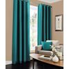 Faux Silk Fully Lined Plain Eyelet Curtains with tie Back (Teal, 66" x 72")