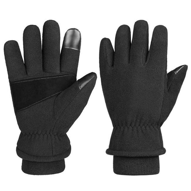 Thermal Gloves Winter Snow Cold Proof Work Glove Warm Polar Fleece Insulated Artificial Lamb Wool for Women and Men Medium Black