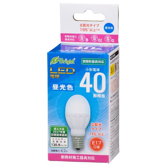 Ohm Electric LDA4D-G-E17 IH22 LED Bulb, Small (Equivalent to 40 Shapes, 550 lm, Daylight Color, E17, Wide Light Distribution, 195° Wide, Compatible with Enclosed Fixtures/Insulation Appliances)