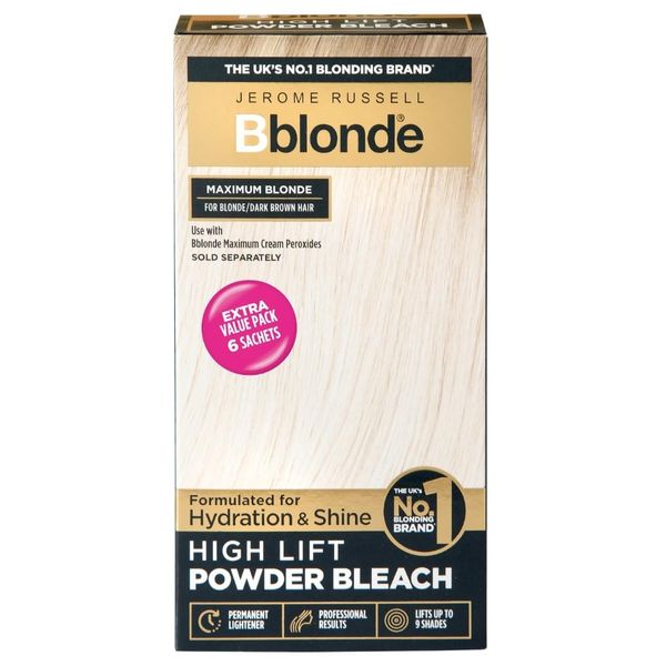 Jerome Russell Bblonde High Lift Bleach Powder - Hair Bleach for Blonde to Dark Brown Hair Colour with Mineral Oils for Hair Care, Blonde Hair Dye Lifts 6-9 Shades, Pack of 6 Sachets inside (6 X 25g)