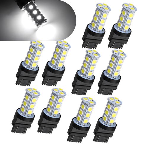 DACIRTY Pack of 10 T25 3157 LED Turn Signal Lights - 6500K 5050-18SMD Tail, Reversing, and Brake Lights, 360° No Dead Angle Lighting, Universal Fit for Most Cars (White)