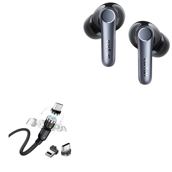 BoxWave Cable Compatible with EarFun Air Pro 4 - MagnetoSnap AllCharge Cable, Magnet Charging Cable USB Type-C Micro USB - Jet Black