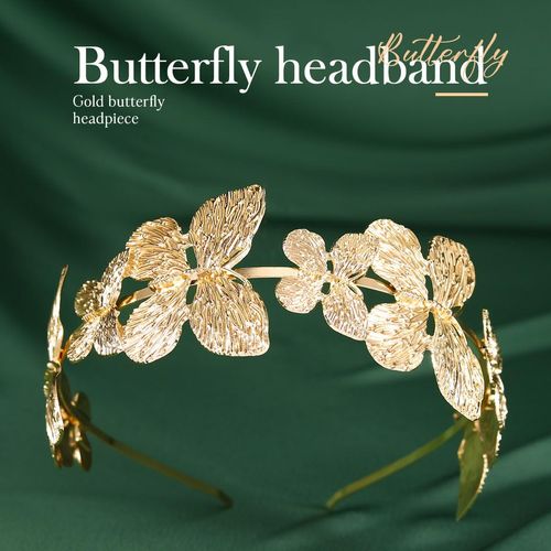 BARTOSI Butterfly Headband Gold Butterflies Headpiece Vintage Bridal Hair Band Bride Wedding Hair Accessories for Women and Girls