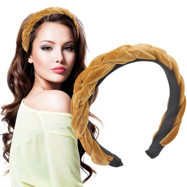 Samt Haarreif Haarreifen Damen Geflochten Stirnband Breit Verdrehtes Knotted Stirnband Vintage Gepolsterte Haarreifen Haarreif Trachten，Haarbänder Haarschmuck für Damen und Mädchen