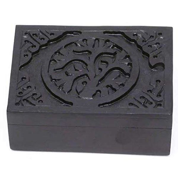 Tree of Life Black Soapstone Box 3"x4"