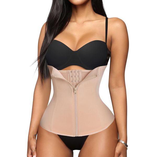 SCARBORO Fajas Underbust Corset Waist Cincher Trainer for Women Tummy Control Girdle Body Shaper Shapewear Postpartum Zipper Beige