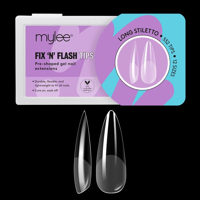 Mylee Fix N Flash Soft Gel Tips - Long Stiletto - 552PCS, Full Cover Soft Gel Nail Tips, Nail Art Gel Nail Extensions, Flexible & Resistant, 12 Different Sizes, Fit All Nails