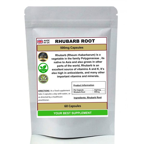 Rhubarb Root Capsules 500mg 100% Pure No Additives, High Strength (60)