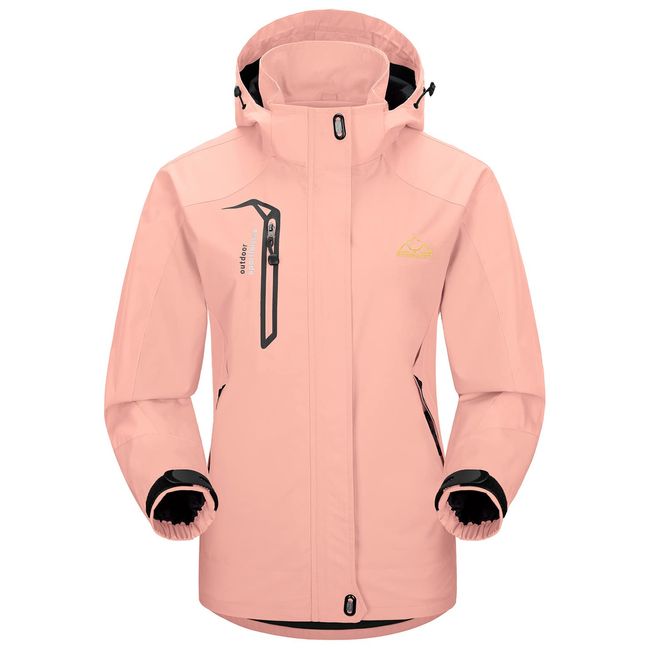 YSENTO Damen Wanderjacke Wasserdicht Outdoor Jacke Leicht Windbreaker Übergangsjacke Regenjacke Softshell Funktionsjacke(Rosa,2XL)