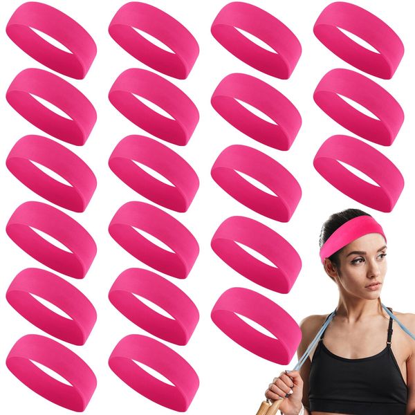 Hotop 20 Pcs Sport Headbands for Girls Women, Yoga Tennis Hair Bands Non Slip Stretchy Soft Wraps Hair Accessories for DIY Team Headbands Running Basketball Soccer Pilates Multi Sport(Rose Red)