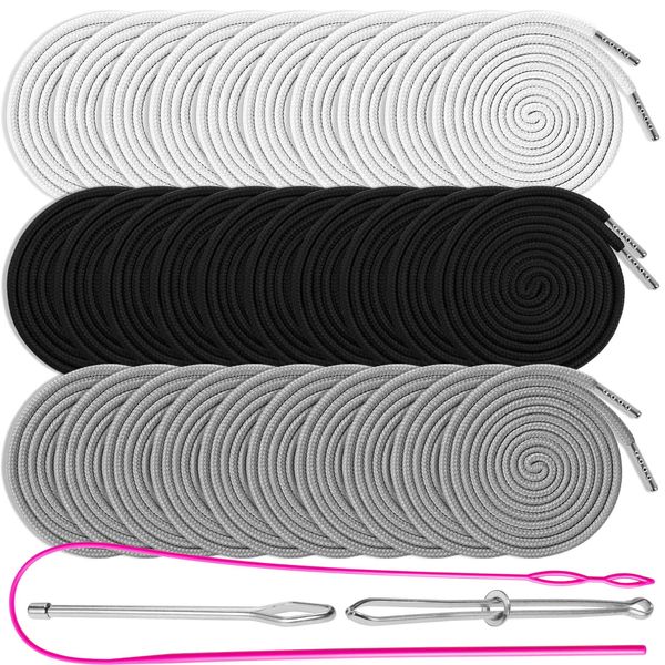 30PCS Drawstring Cords Replacement Drawstrings, 57 Inch Replacement Drawstring with 3 Pieces Drawstring Threader Tool, Reusable Drawstring for Sweatpants Shorts Pants Jackets Coats