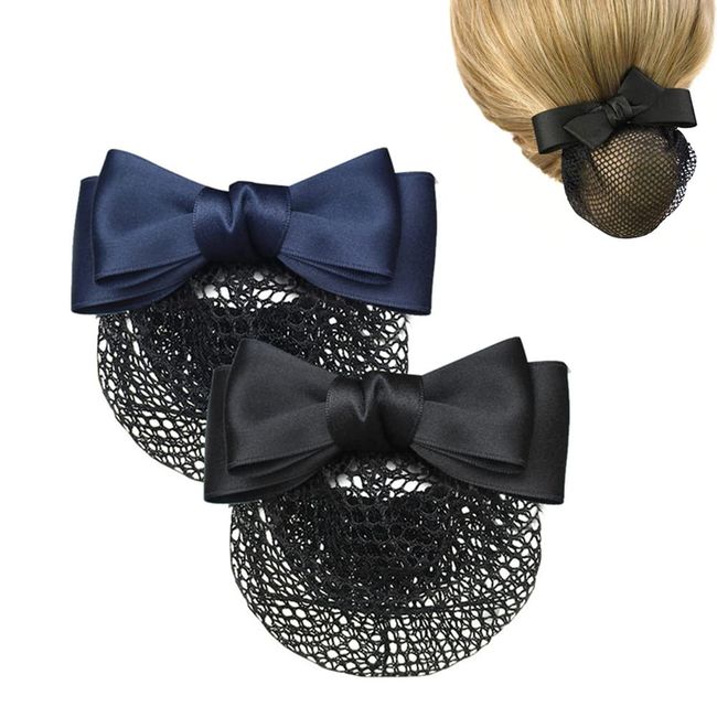 2PCS Bowknot Hair Clip Hairnet Hairnets for Bun Bowknot Hair Clip Hair Nets for Women Bun Net for Nurse Bank Worker Air Hostess Professional Hair Bun Cover