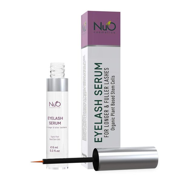 NuOrganic Eyelash Serum | Organic Plant Based Stem Cell, Lash Growth Serum | Thicker, Fuller, Longer Lashes | Natural Ingredients with Active Peptides | Hypoallergenic, Vegan (8ml)