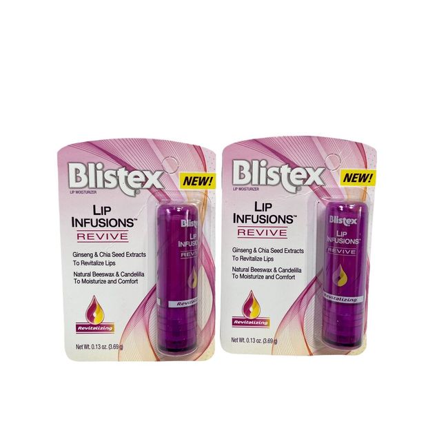 2 Blistex Lip Infusions Revive Moisturizer Revitalizing Ginseng & Chia Beeswax