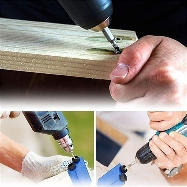 7pcs Blue Pocket Hole Jig Kit, 15 Degree Dowel Drill Guide Set For