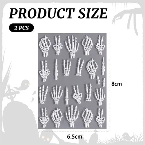 Calkkrer 2 adesivi per unghie di Halloween in rilievo 5D, con teschio, per nail art, Halloween, per nail art