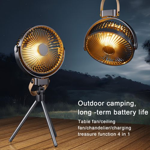 Mini Portable Camping Fan，Battery Operated Small Powerful USB Desk Fan，Rechargeable fan with LED light and dual charging ports，360° Rotate Personal Cooling Fan for Home Office Stroller (White)