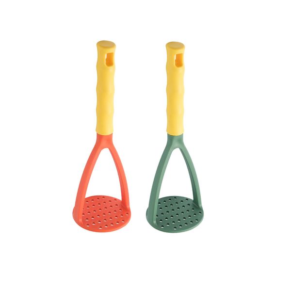 2pcs Potato Masher Manual Masher Kitchen Masher Non-Scratch Nonstick Potato Pumpkin Ricer Smasher Kitchen Tools for Bean, Root Vegetables, Fruits, Baby Food, Avocado potato masher (Green+Orange)