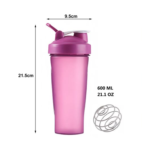 Protein Shaker Bottle 600ml, Secure Leakproof Protein Shake Mixer Bottle, Steel Mixing Ball For Lump Free Smooth Shake, Easy To Clean, BPA Free, Dishwasher Safe for Gym & Sports Shaker Bottle (Purple)