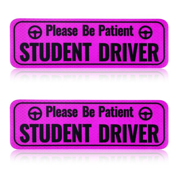 2pcs Student Driver Magnet, Please Be Patient Student Driver Sign Highly Reflective Bumper Sticker for New Student Drivers(Pink)