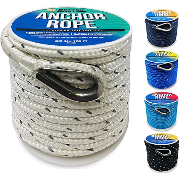 Premium Boat Anchor Rope 100 Ft Double Braided Boat Anchor Line White Nylon Mari