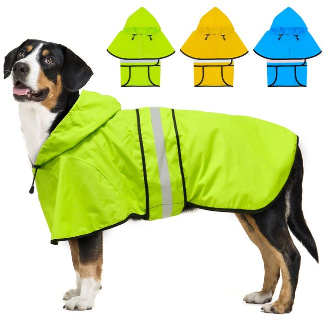 Weesiber Reflektierender wasserdichter Hunde-Regenmantel – verstellbare Haustierjacke, leichter Hunde-Slicker-Poncho mit Kapuze für kleine bis sehr große Hunde und Welpen (L, Grün)