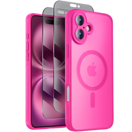Symcele Designed for iPhone 16 Plus Case, Compatible with MagSafe, with Privacy Screen Protectors X2, [Camera Protection] [15FT Military Drop Protection] Shockproof Phone Case, 6.7", Hot Pink