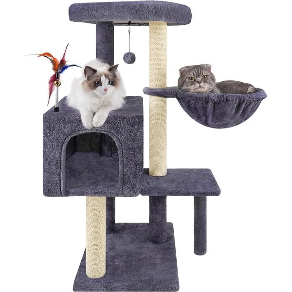 Multifunction Cat Tree Has Cozy Hammock & Hanging Ball, Cat Tower With