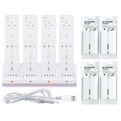 Battery Charger Set for Wii Wiiu Remote Controller, 4Pack Rechargeable Wii Battery Replacements + Wii Remote Charger Station Dock with 4 Charging Ports + USB Cord (NOT Include Controller)