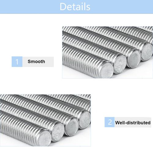 TOP-VIGOR 2Pcs M10-1.5 x 350mm Length Fully Threaded Rod, 304 Stainless Steel Right Hand Threads Rods, Fully Studding Rod Bar for Anchor Bolts, Clamps, Hangers and U-Bolts