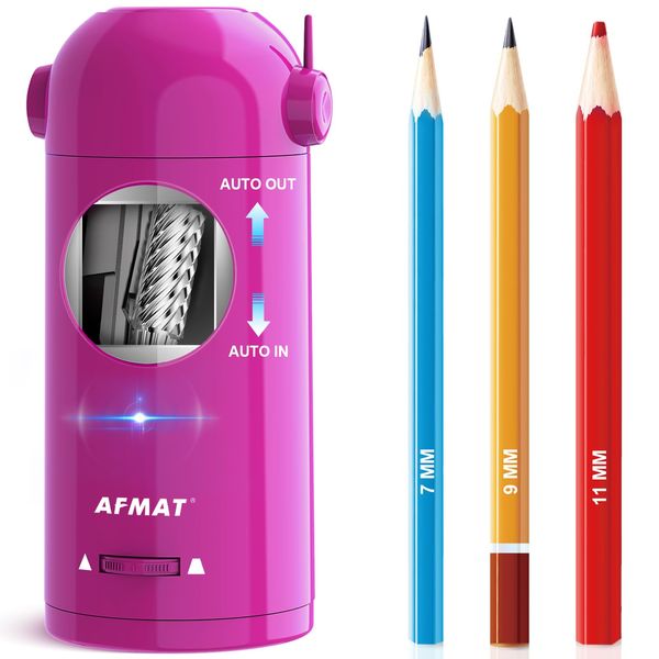 AFMAT Electric Pencil Sharpener for Colored Pencils, Fully Automatic Pencil Sharpener, Auto in & Out, Rechargeable Hands-Free Pencil Sharpener for 7-11.5mm Jumbo Pencils, Graphite/Skectch Pencils