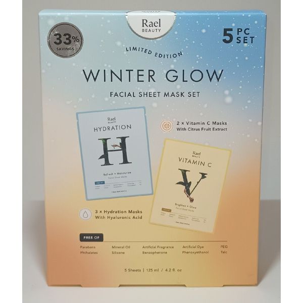 RAEL BEAUTY | 5 PIECE | FACIAL SHEET MASK SET | 3 HYDRATION & 2 VITAMIN C | NEW