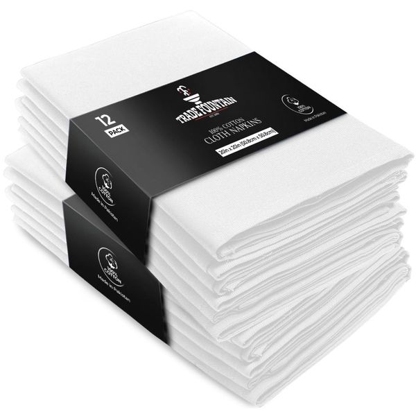 Trade Fountain Cloth Napkins Set of 12 Cotton - 50.8 x 50.8 CM Reusable Napkins - Oversized Cotton Napkins Made of Pure Cotton Fabric - Used as Dinner Napkins (White