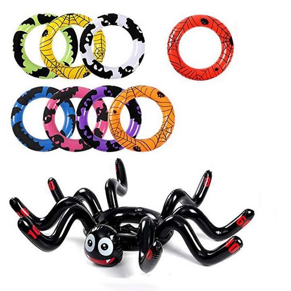 BEAUTY PLAYER Halloween Ring Toss Set, Halloween Game, Party Game, Pool Game, Ring Toss Game, Inflatable Spider Set, Ring Toss Game, Parent and Child Game, 1 Inflatable Spider and 8 Rings, Halloween,