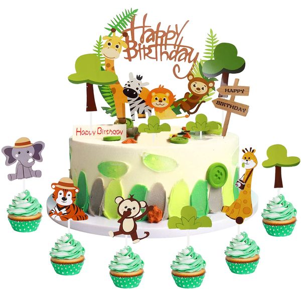 Paready Cake Toppers Birthday Cake Decorations Animals Cake Picks Cake Insert Cards Set of 12 Happy Birthday Cake Decorations Cupcake Decorations for Boys