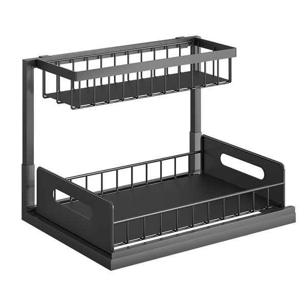 2 Tiers Pull Out Under Sink Rack Organizer Sliding Shelf for Bathroom Kitchen