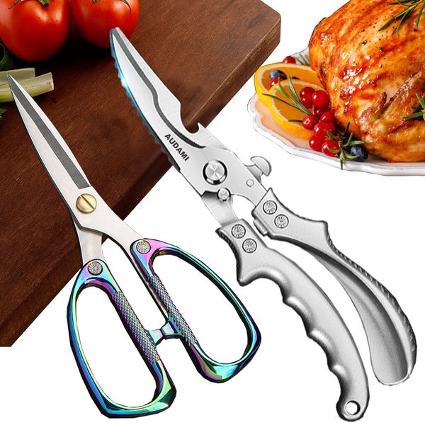 AUDAMI Kitchen Shears Set 2 Pieces Kitchen Scissors Heavy Duty Meat Scissors,Poultry Shears Heavy Duty Professional,Kitchen Scissors Dishwasher Safe Food Scissors Stainless Steel Utility Scissors