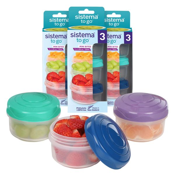 Sistema TO GO Mini Bites Snack Pots | 130 ml | Stackable Snack Boxes with Lids | BPA-Free | 9 Count